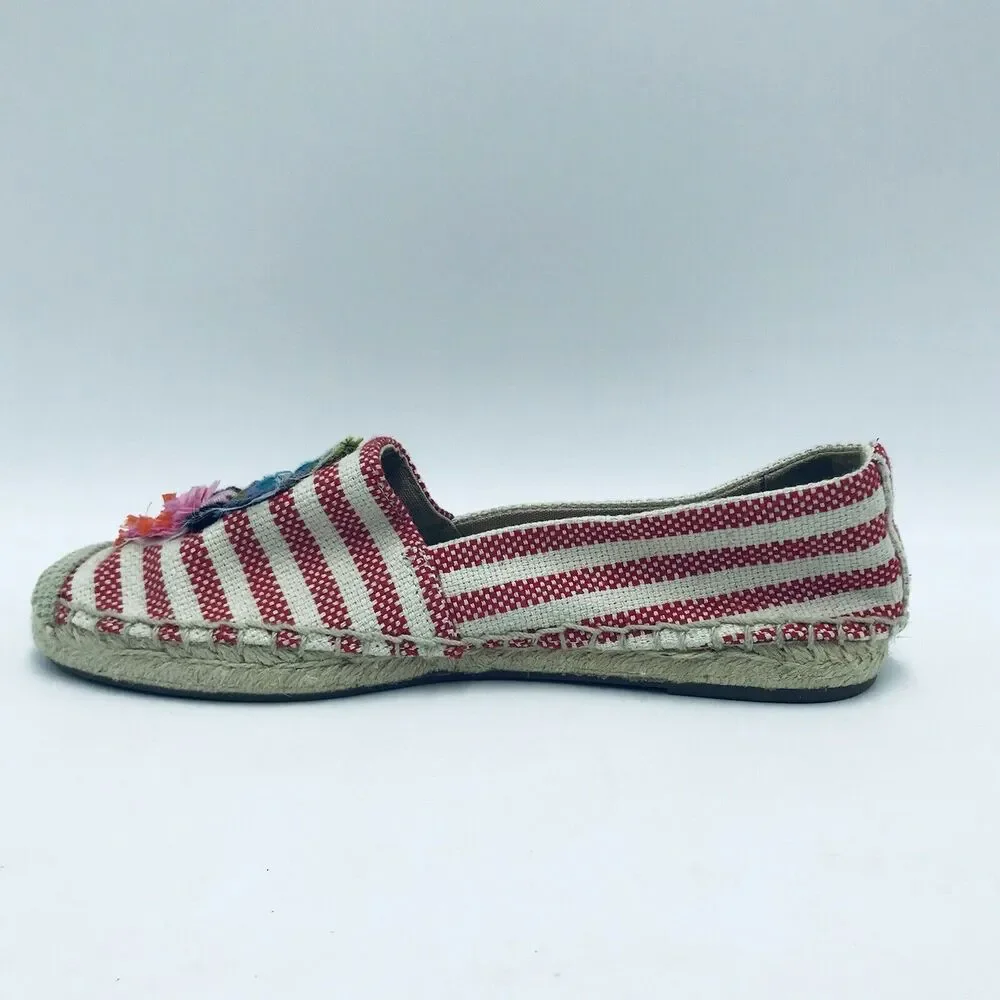 J Crew Women's 6 Island Espadrilles Slip On Flats Red Striped Parrot Palm Tree